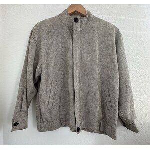 Vtg‎ Doncaster 100% Woven Silk Mens Bomber Jacket Sz S Black Tan Quiet Luxury